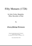 50 Menuets (1728) for Solo Violin, Mandolin, Oboe, Recorder or Flute