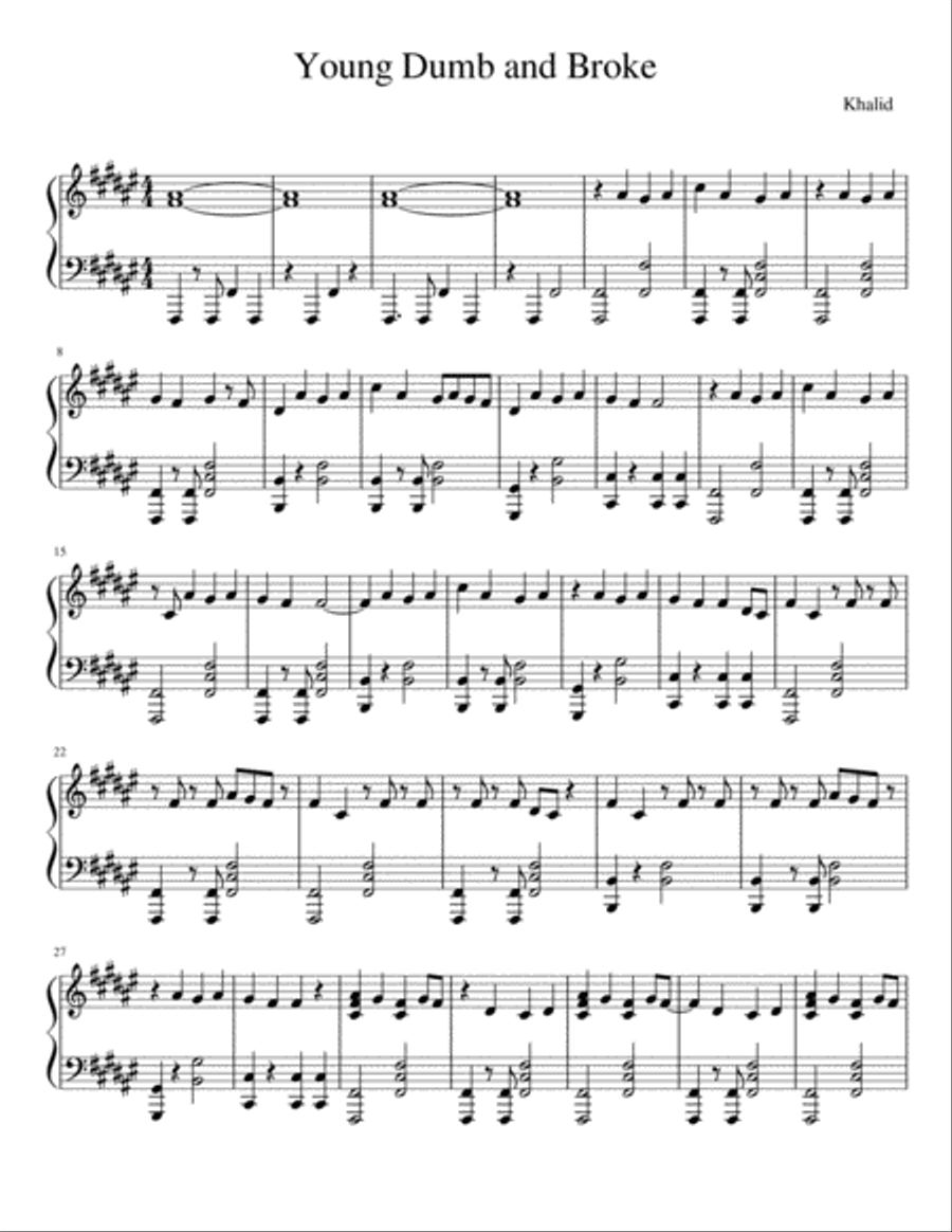 Young, Dumb And Broke Piano Solo scores gallery preview page 1