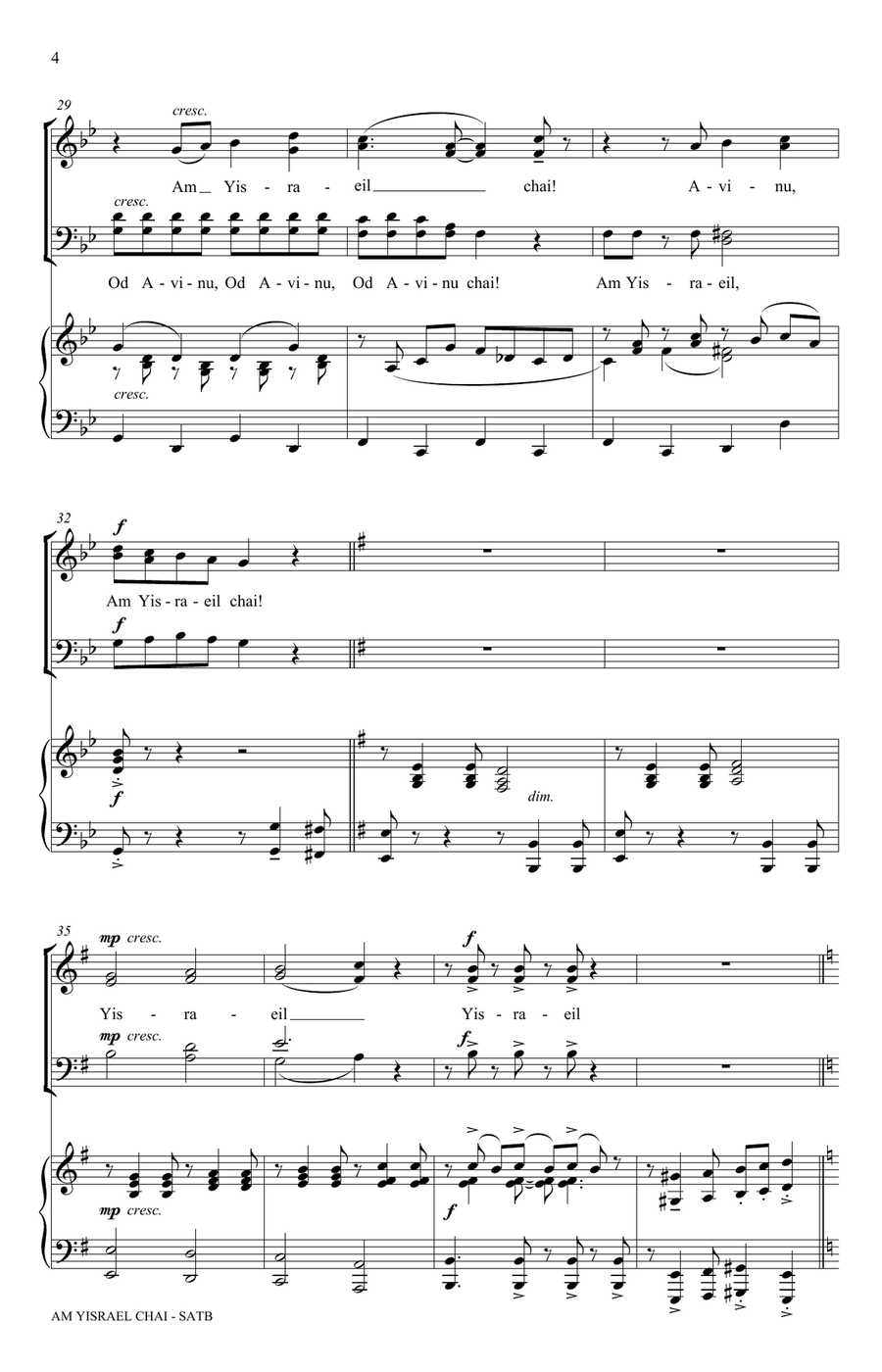 Am Yisrael Chai (arr. Brant Adams) 4-Part scores gallery preview page 4