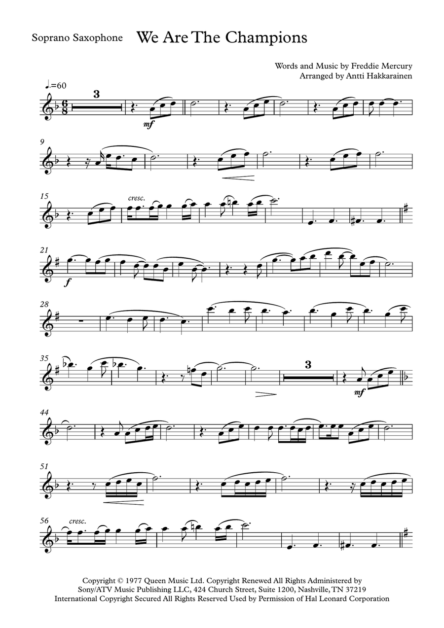 We Are The Champions We Are The Champions Saxophone Quartet scores gallery preview page 6