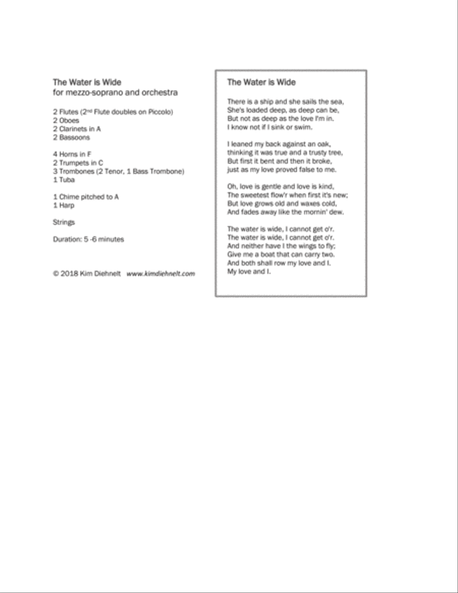 The Water is Wide for mezzo-soprano and orchestra (Arr. Diehnelt) - SCORE Full Orchestra scores gallery preview page 2