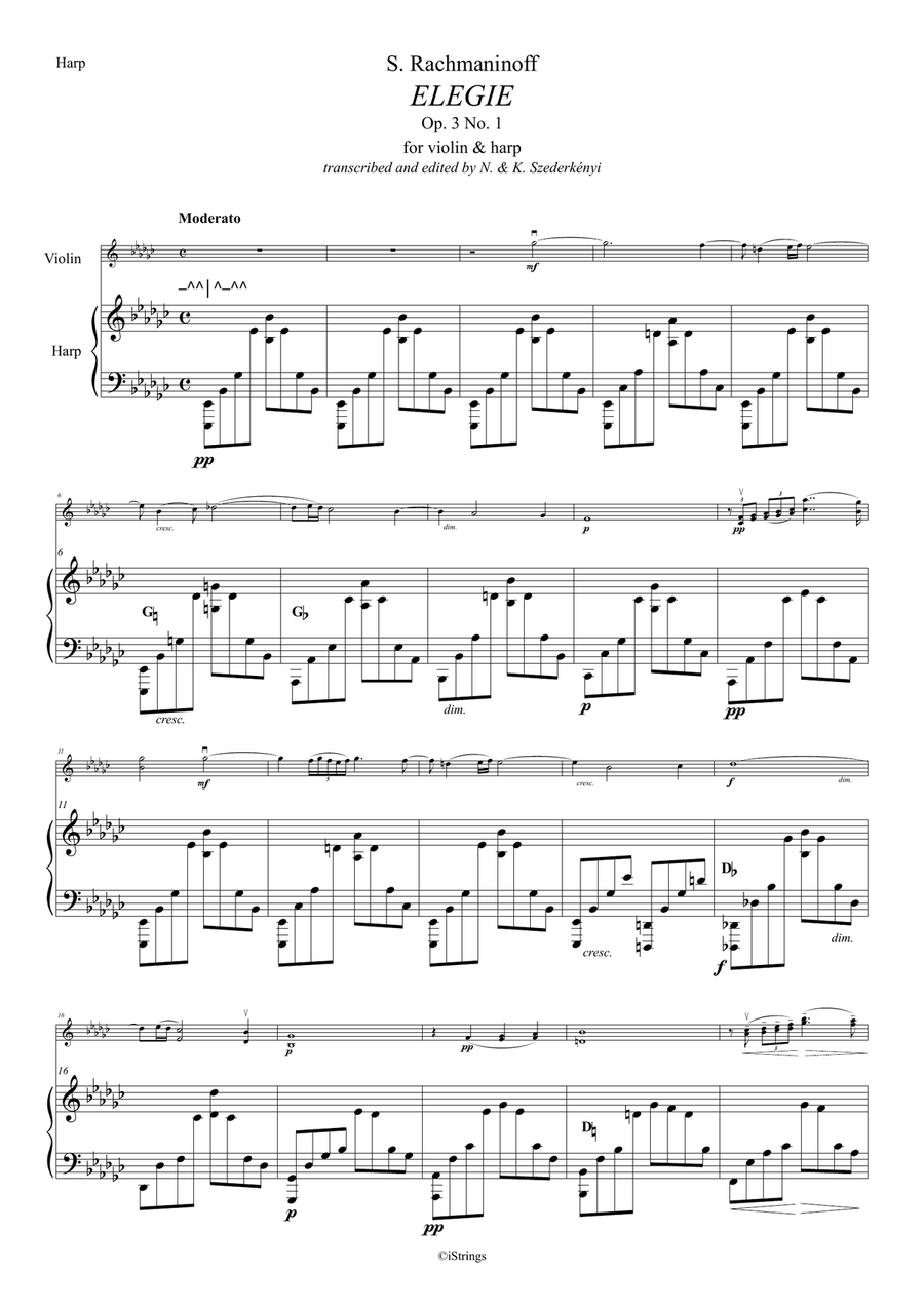 Elegie Op. 3 No. 1 - for violin & harp String Duet scores gallery preview page 2
