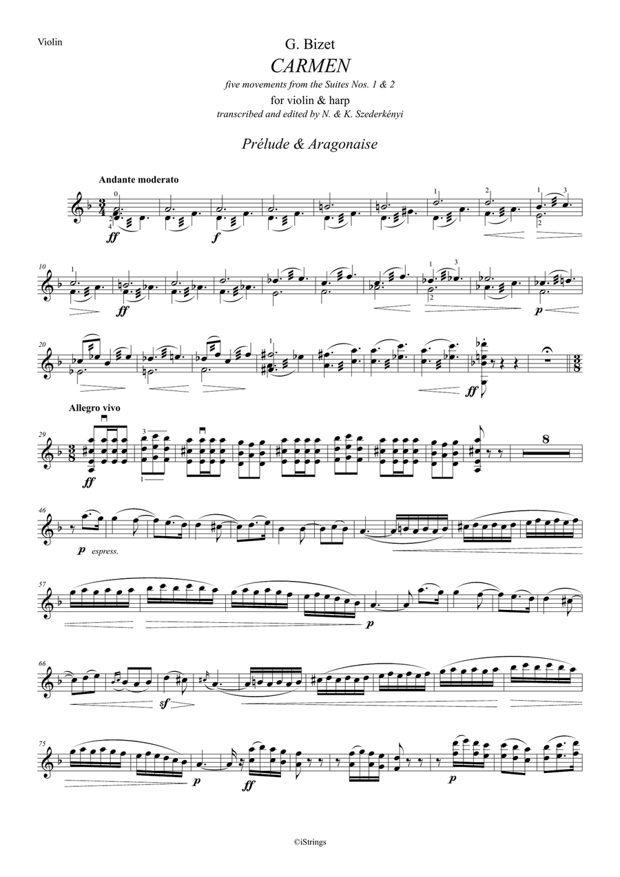 Carmen - five movements from the Suites 1&2 - for violin & harp String Duet scores gallery preview page 2