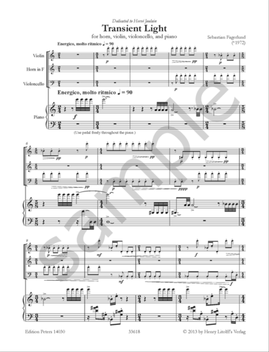 Transient Light for Horn, Violin, Cello, and Piano Horn scores gallery preview page 2
