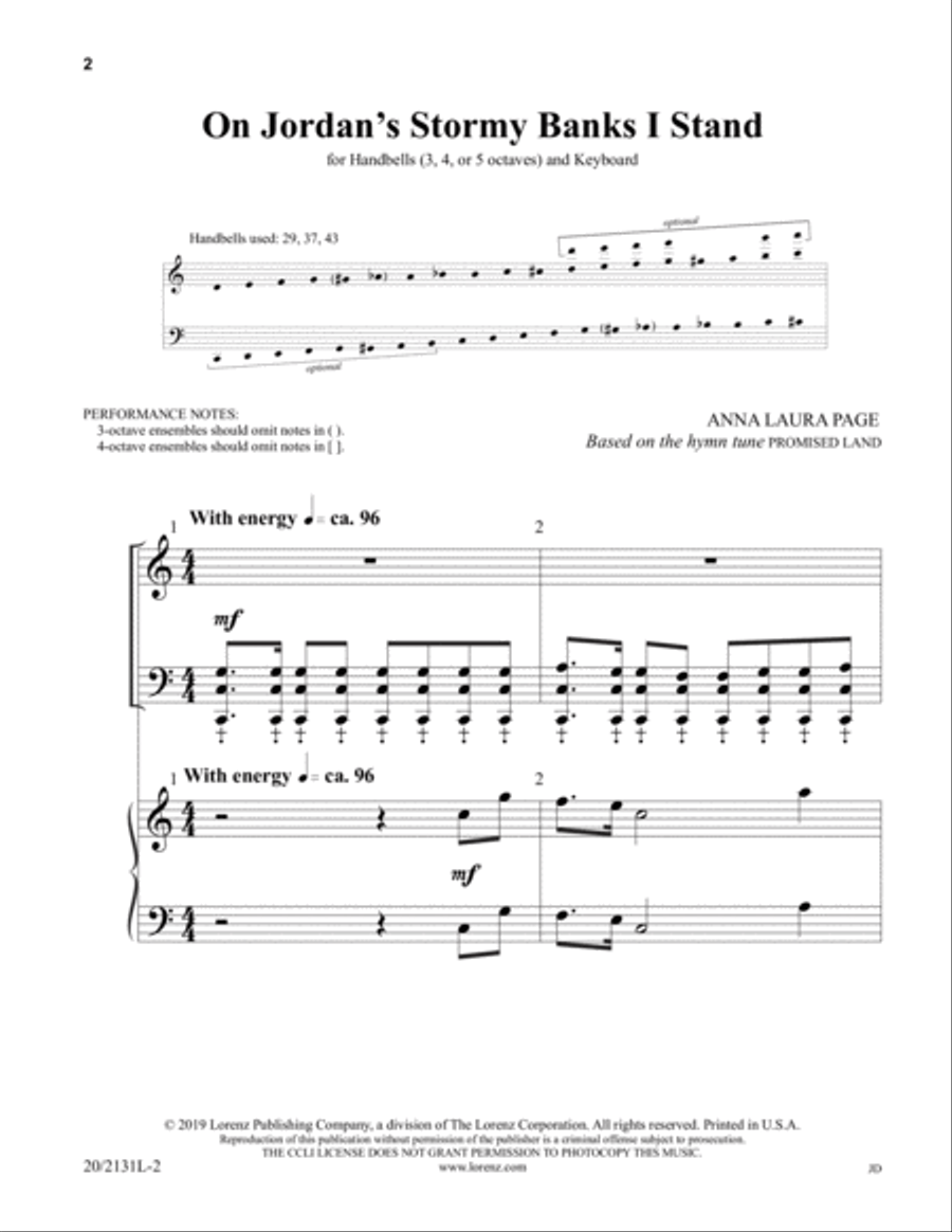 On Jordan's Stormy Banks I Stand - Keyboard and Handbell Score Handbell Choir scores gallery preview page 2
