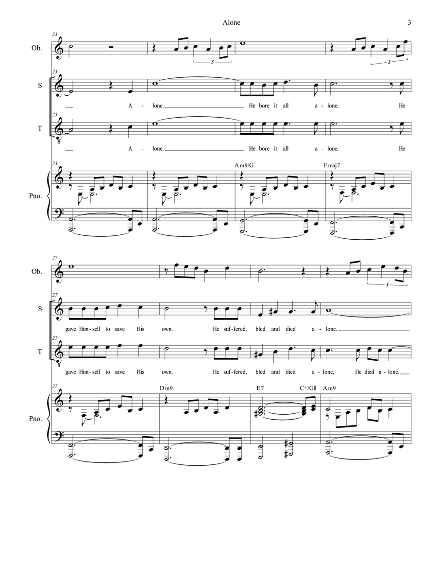 Alone (Duet for Soprano and Tenor solo) Tenor Voice scores gallery preview page 3