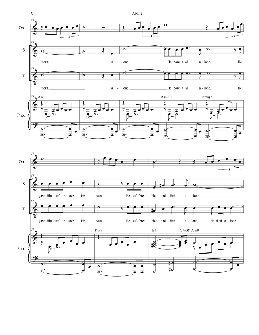 Alone (Duet for Soprano and Tenor solo) Tenor Voice scores gallery preview page 6