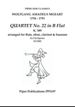 MOZART QUARTET No. 22 IN B FLAT K. 589 arr. for woodwind quartet