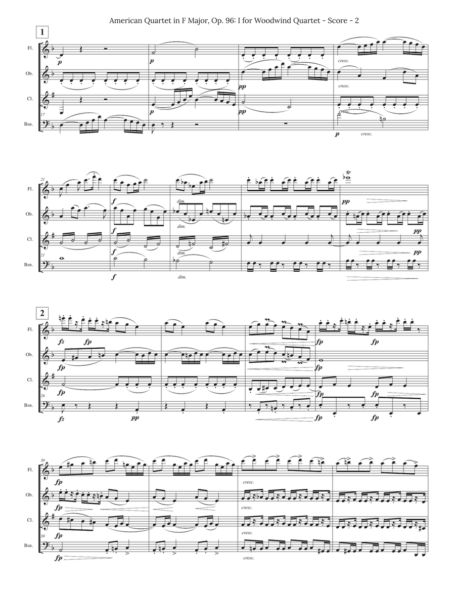 Dvorak American Quartet No. 12 for Double Reed Quartet Woodwind Quartet scores gallery preview page 2
