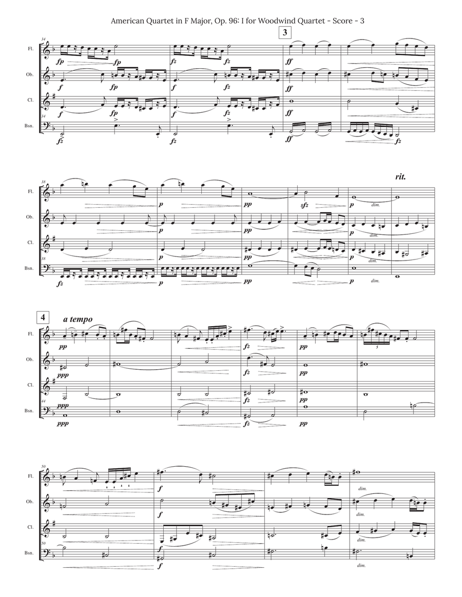 Dvorak American Quartet No. 12 for Double Reed Quartet Woodwind Quartet scores gallery preview page 3