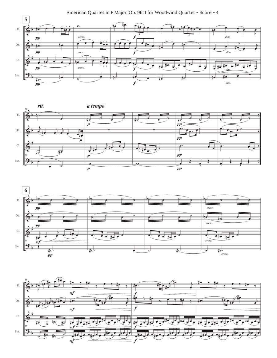 Dvorak American Quartet No. 12 for Double Reed Quartet Woodwind Quartet scores gallery preview page 4