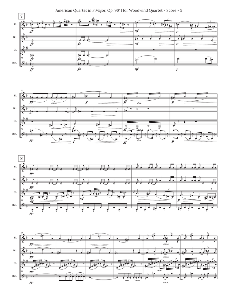 Dvorak American Quartet No. 12 for Double Reed Quartet Woodwind Quartet scores gallery preview page 5