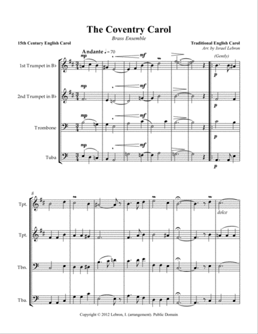 Coventry Carol Trombone scores gallery preview page 2