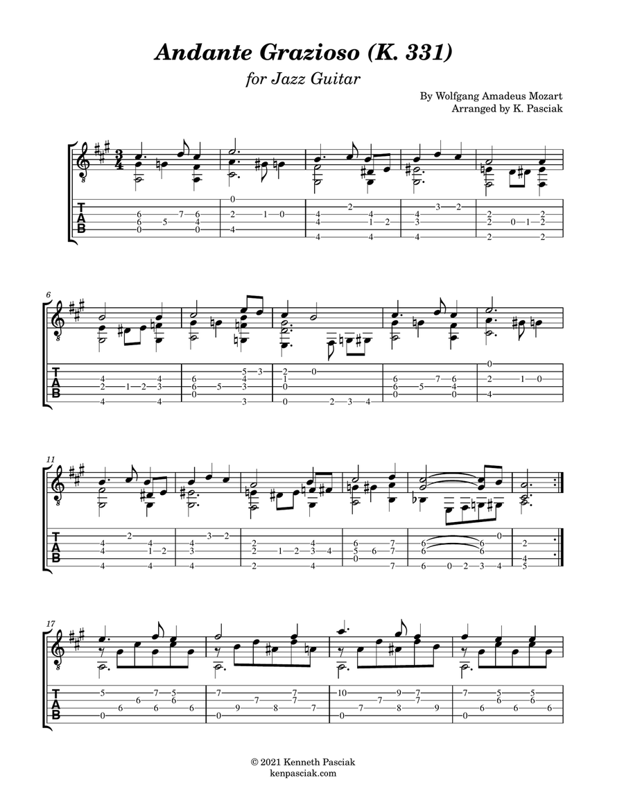 Andante Grazioso from K.331 (for Solo Jazz Guitar) Acoustic Guitar scores gallery preview page 2