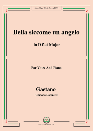 Donizetti-Bella siccome un angelo in D flat Major, for Voice and Piano