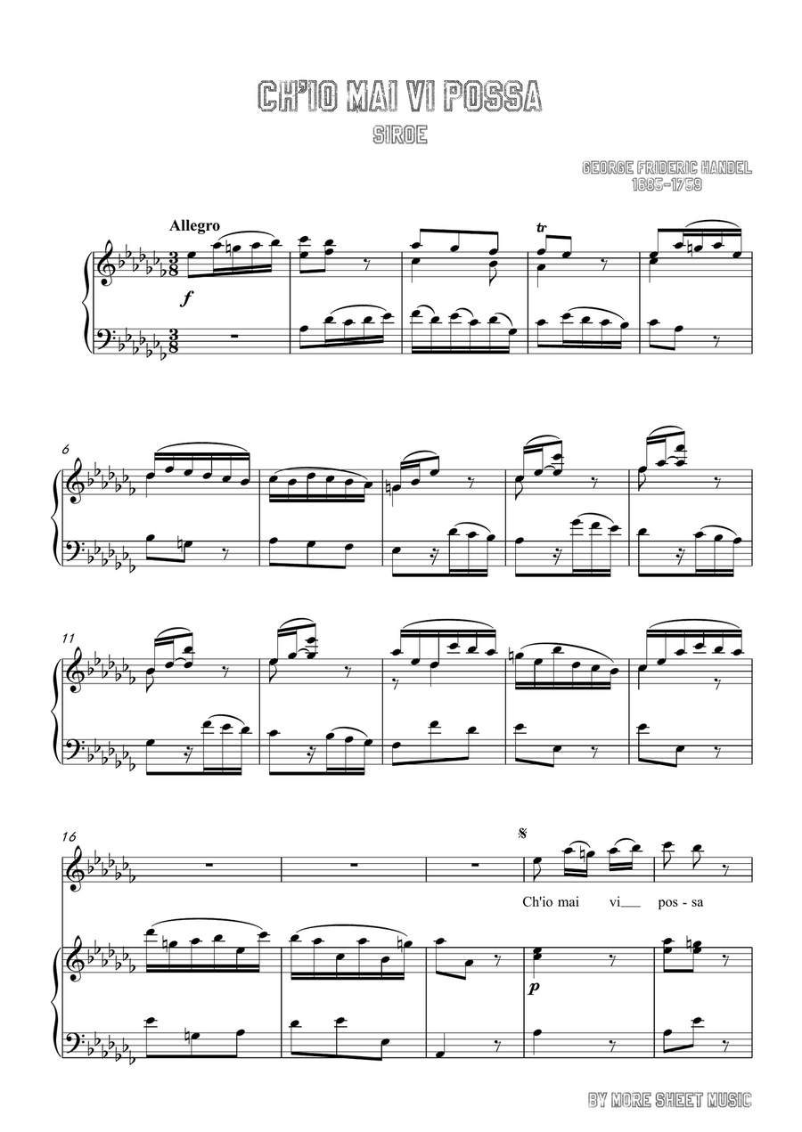 Handel-Ch'io mai vi possa in a flat minor,for Voice and Piano Piano, Vocal scores gallery preview page 3