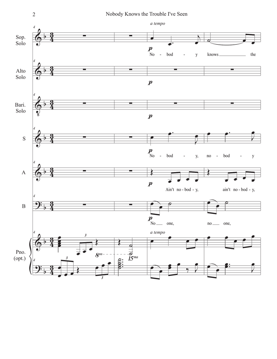 Nobody Knows the Trouble I've Seen (Easter edition) 3-Part scores gallery preview page 2