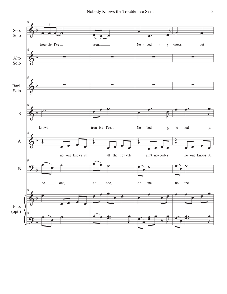 Nobody Knows the Trouble I've Seen (Easter edition) 3-Part scores gallery preview page 3