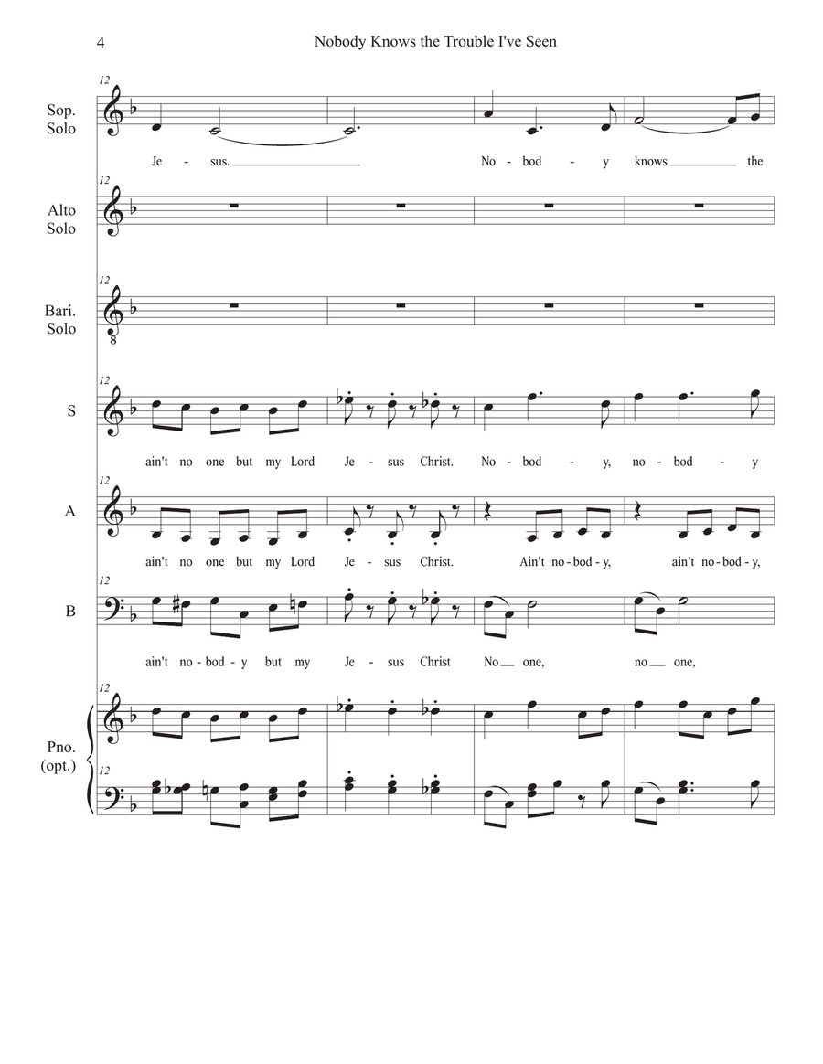 Nobody Knows the Trouble I've Seen (Easter edition) 3-Part scores gallery preview page 4