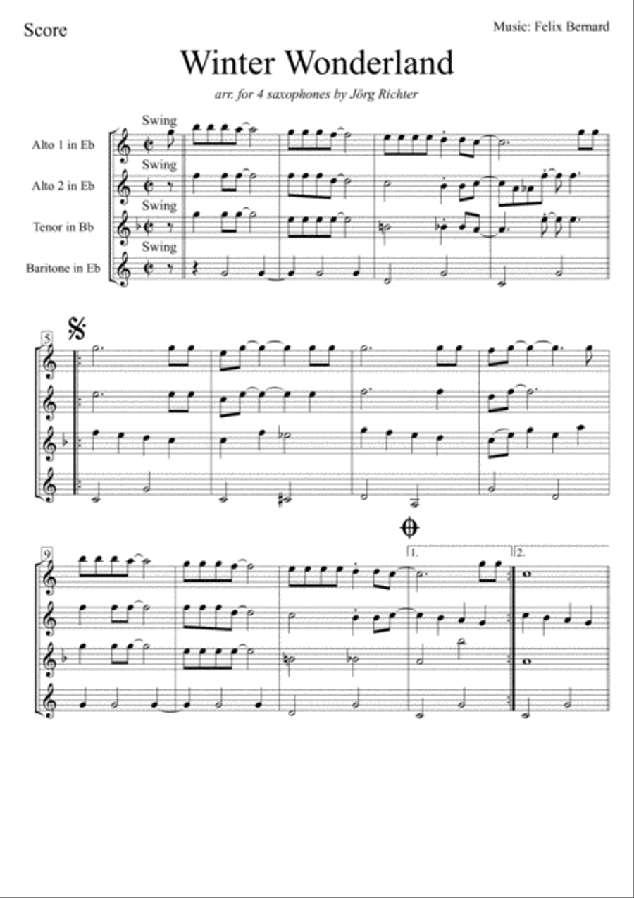 Winter Wonderland Saxophone Quartet scores gallery preview page 2