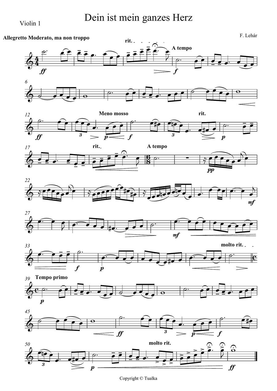 F. Lehár - Dein ist mein ganzes Herz String Quartet scores gallery preview page 6