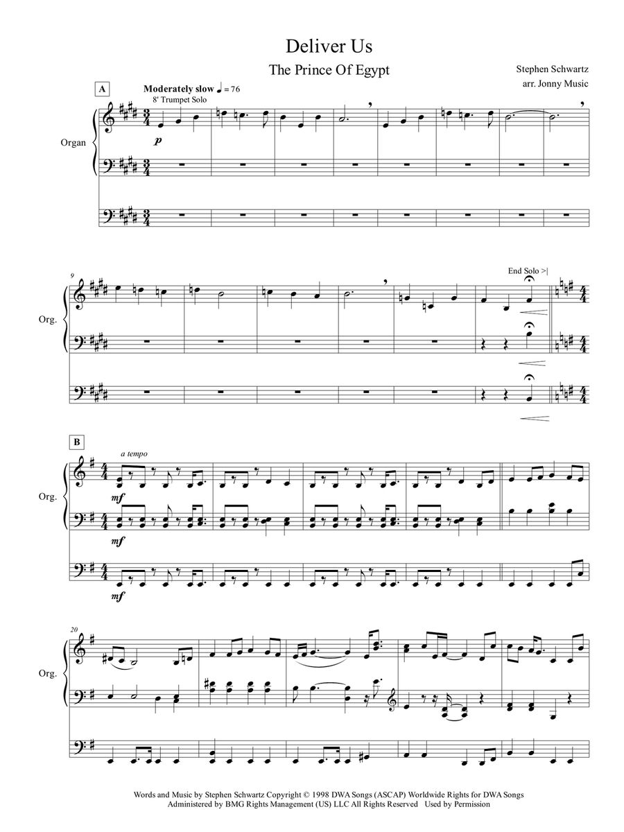 Deliver Us from THE PRINCE OF EGYPT Organ Solo scores gallery preview page 2