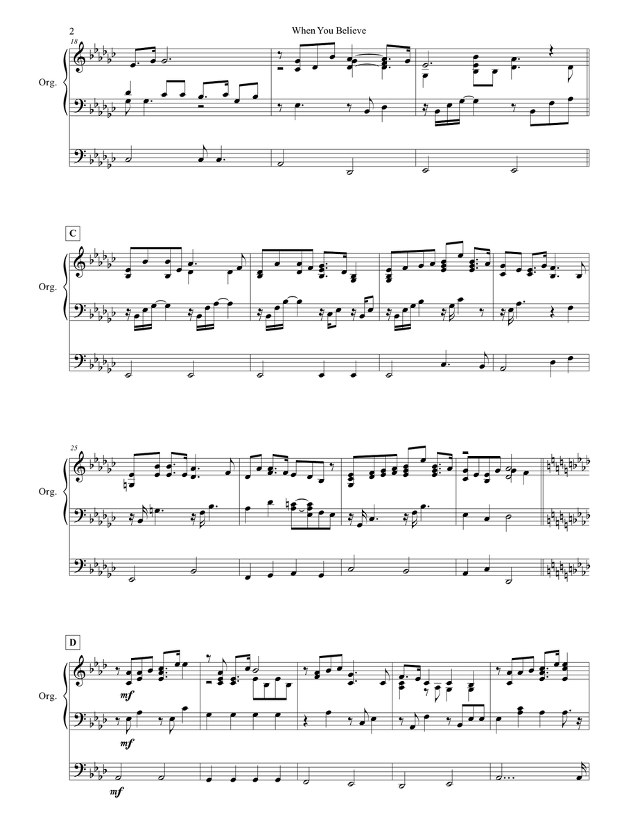 When You Believe Organ Solo scores gallery preview page 3