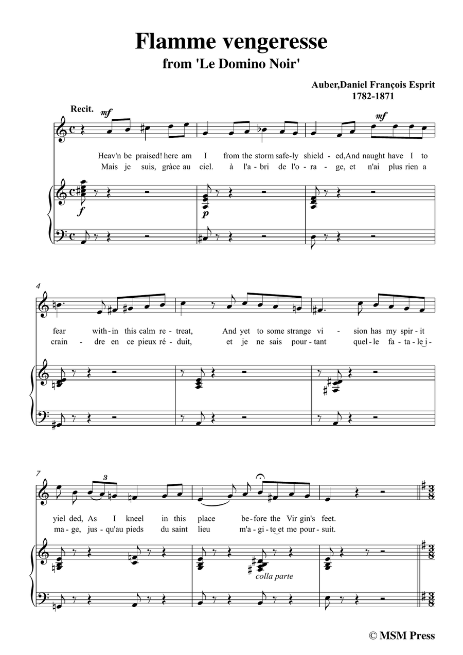 Auber-Flamme Vengeresse,from'Le Domino Noir',in a minor,for Voice and Piano Piano, Vocal scores gallery preview page 3