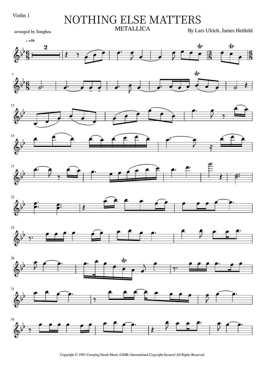 Nothing Else Matters String Quartet scores gallery preview page 6