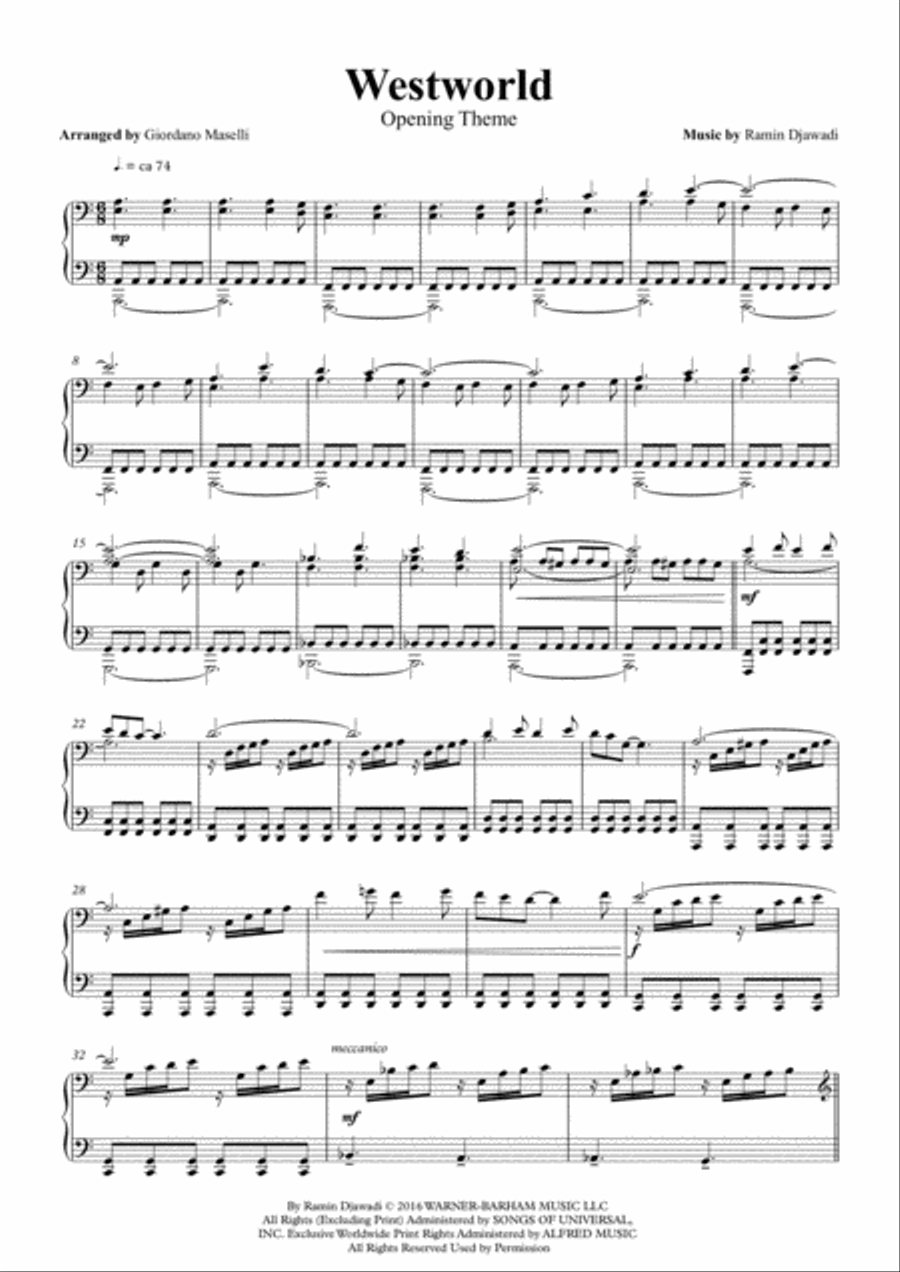 Westworld: Opening Theme by Ramin Djawadi Piano Solo - Digital Sheet Music