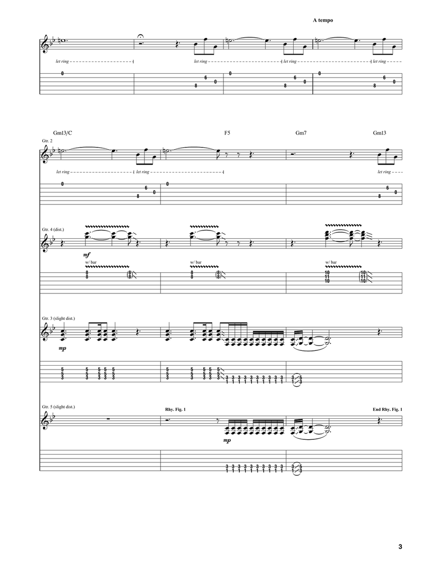 Shine On You Crazy Diamond (Parts 1-5) Guitar Tablature scores gallery preview page 3
