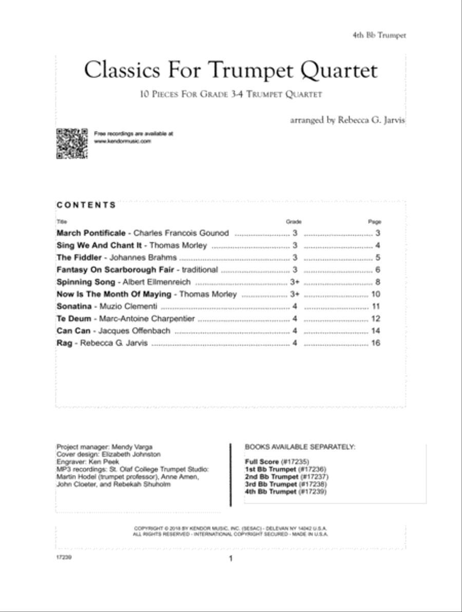 Classics For Trumpet Quartet - 4th Trumpet Trumpet scores gallery preview page 1