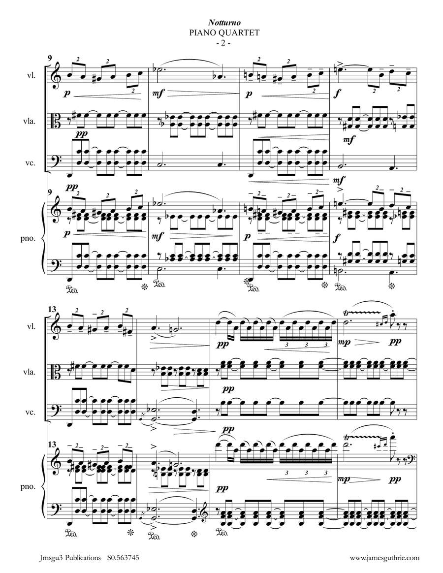 Grieg: Notturno Op. 54 No. 4 for Piano Quartet Piano Quartet scores gallery preview page 2