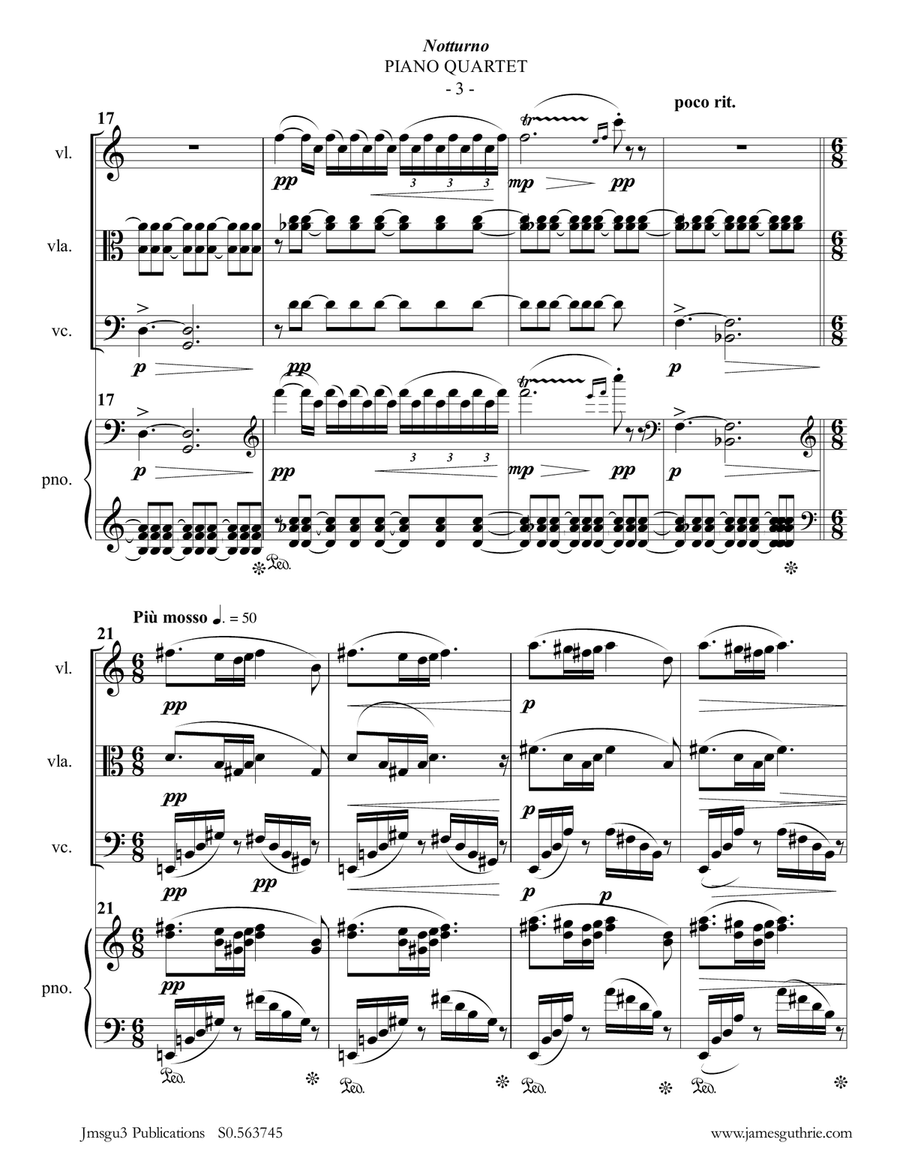 Grieg: Notturno Op. 54 No. 4 for Piano Quartet Piano Quartet scores gallery preview page 3