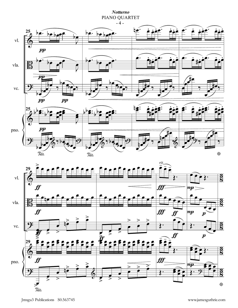 Grieg: Notturno Op. 54 No. 4 for Piano Quartet Piano Quartet scores gallery preview page 4
