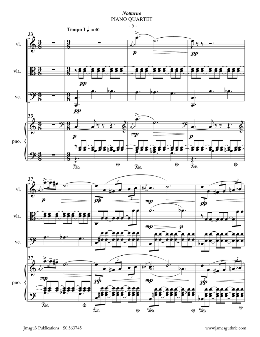 Grieg: Notturno Op. 54 No. 4 for Piano Quartet Piano Quartet scores gallery preview page 5
