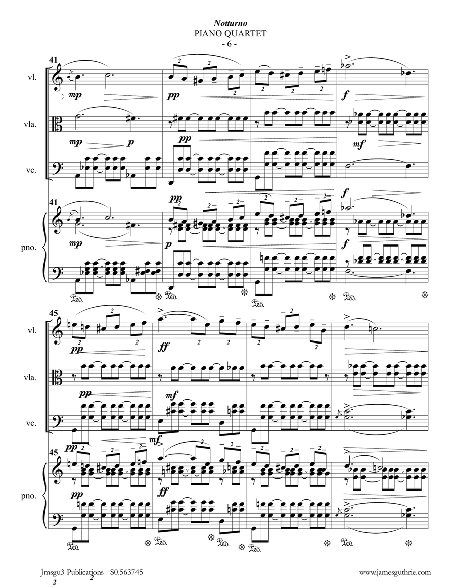 Grieg: Notturno Op. 54 No. 4 for Piano Quartet Piano Quartet scores gallery preview page 6