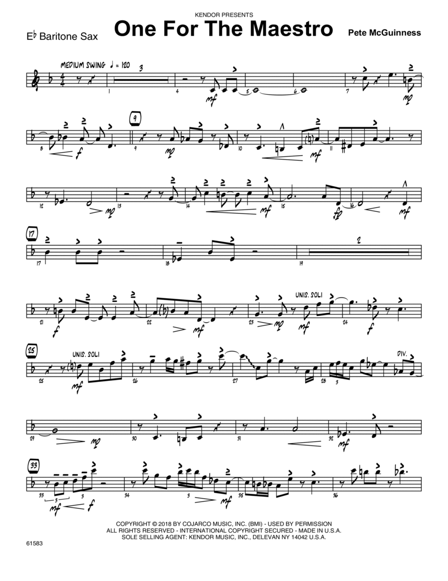 One For The Maestro - Eb Baritone Saxophone Baritone Saxophone scores gallery preview page 1
