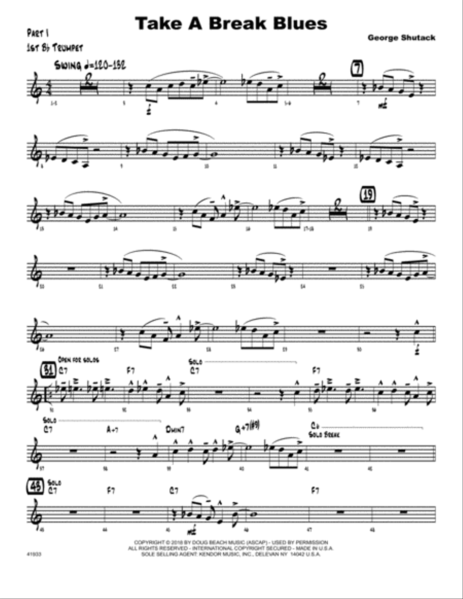 Take A Break Blues - 1st Bb Trumpet B-Flat Trumpet scores gallery preview page 1