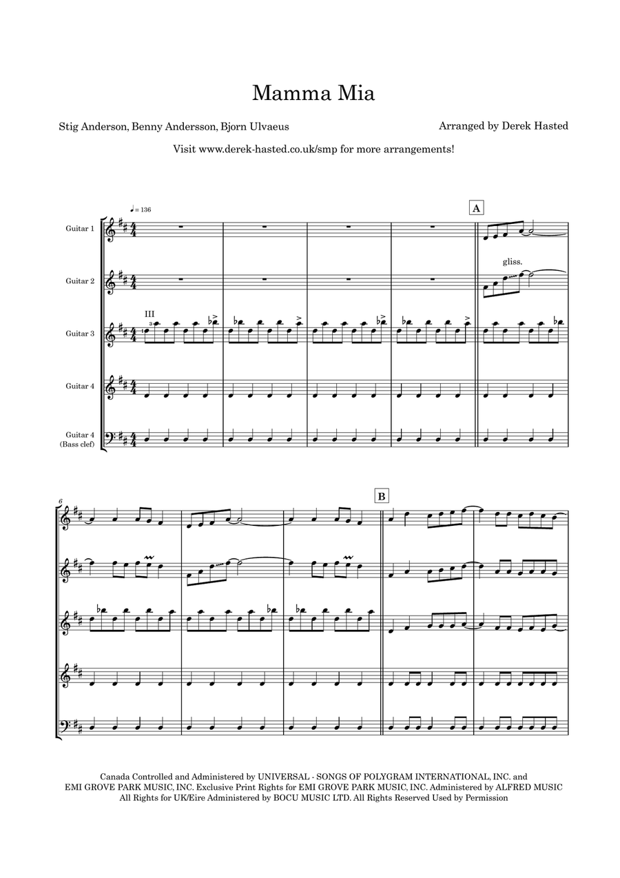 Mamma Mia by ABBA Guitar Ensemble - Digital Sheet Music page 4