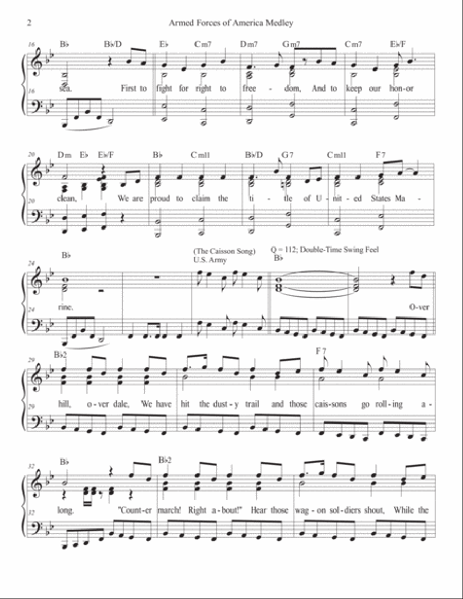 Armed Forces of America Medley (Solo Piano-Bb with Lyrics) Piano, Vocal, Guitar scores gallery preview page 2
