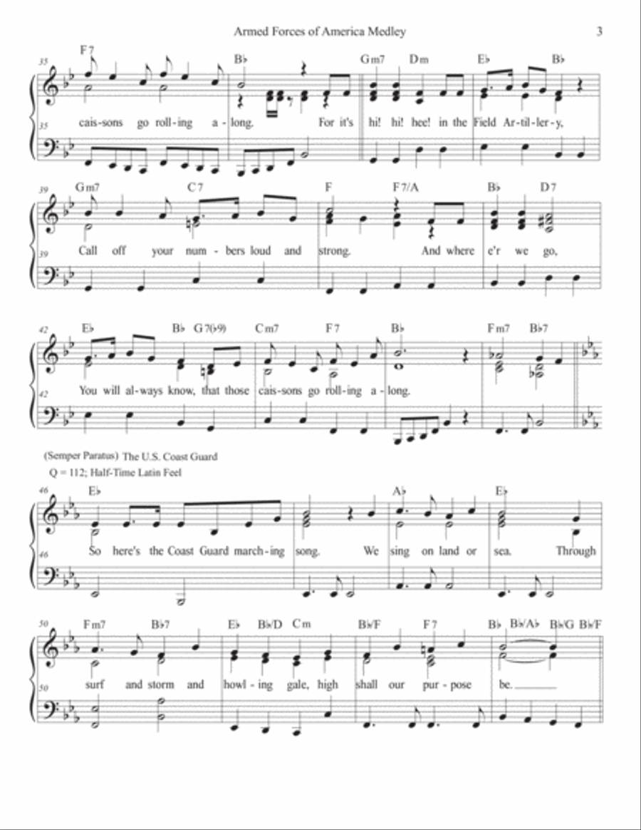 Armed Forces of America Medley (Solo Piano-Bb with Lyrics) Piano, Vocal, Guitar scores gallery preview page 3