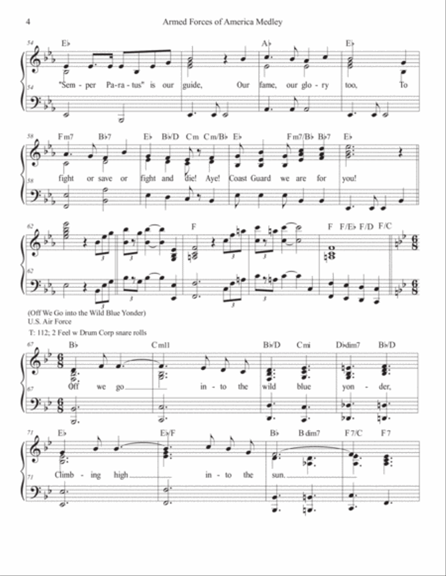 Armed Forces of America Medley (Solo Piano-Bb with Lyrics) Piano, Vocal, Guitar scores gallery preview page 4