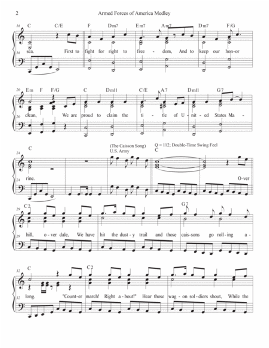 Armed Forces of America Medley (Solo Piano-C with Lyrics) Piano, Vocal, Guitar scores gallery preview page 2