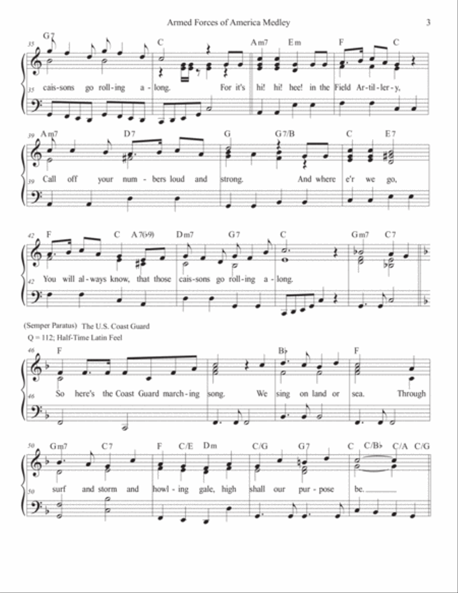 Armed Forces of America Medley (Solo Piano-C with Lyrics) Piano, Vocal, Guitar scores gallery preview page 3