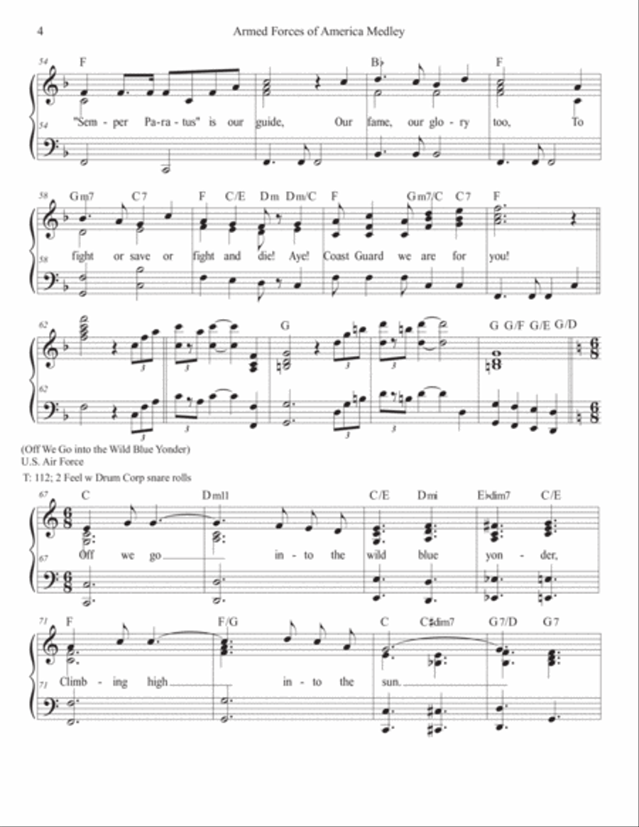 Armed Forces of America Medley (Solo Piano-C with Lyrics) Piano, Vocal, Guitar scores gallery preview page 4