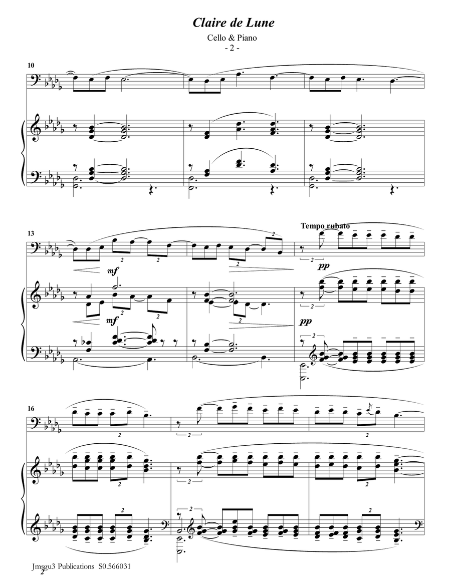 Debussy: Claire de Lune for Cello & Piano Piano scores gallery preview page 2