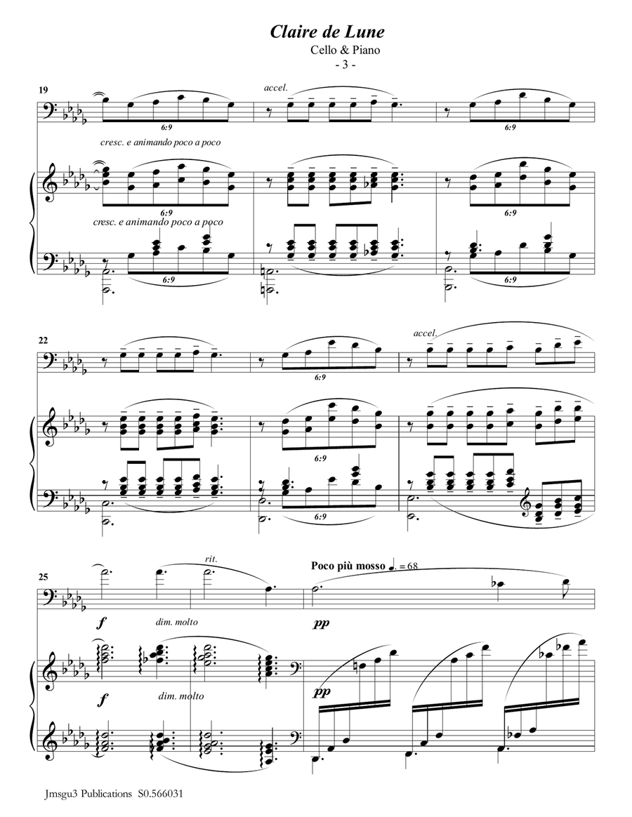 Debussy: Claire de Lune for Cello & Piano Piano scores gallery preview page 3