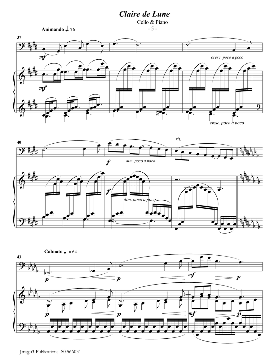 Debussy: Claire de Lune for Cello & Piano Piano scores gallery preview page 5