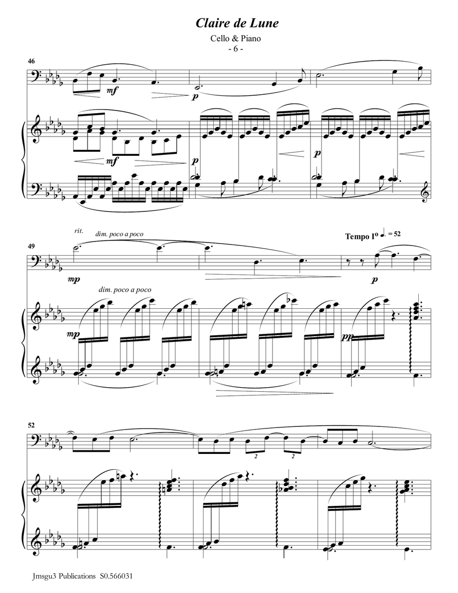 Debussy: Claire de Lune for Cello & Piano Piano scores gallery preview page 6